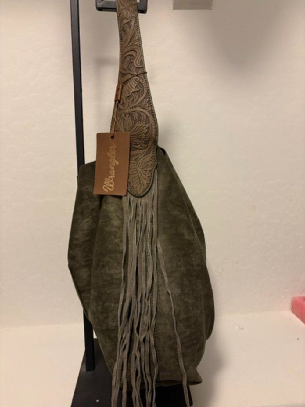 New Wrangler Fringe Floral Tooled Hobo Bag, Brown, NWT - Picture 4 of 4